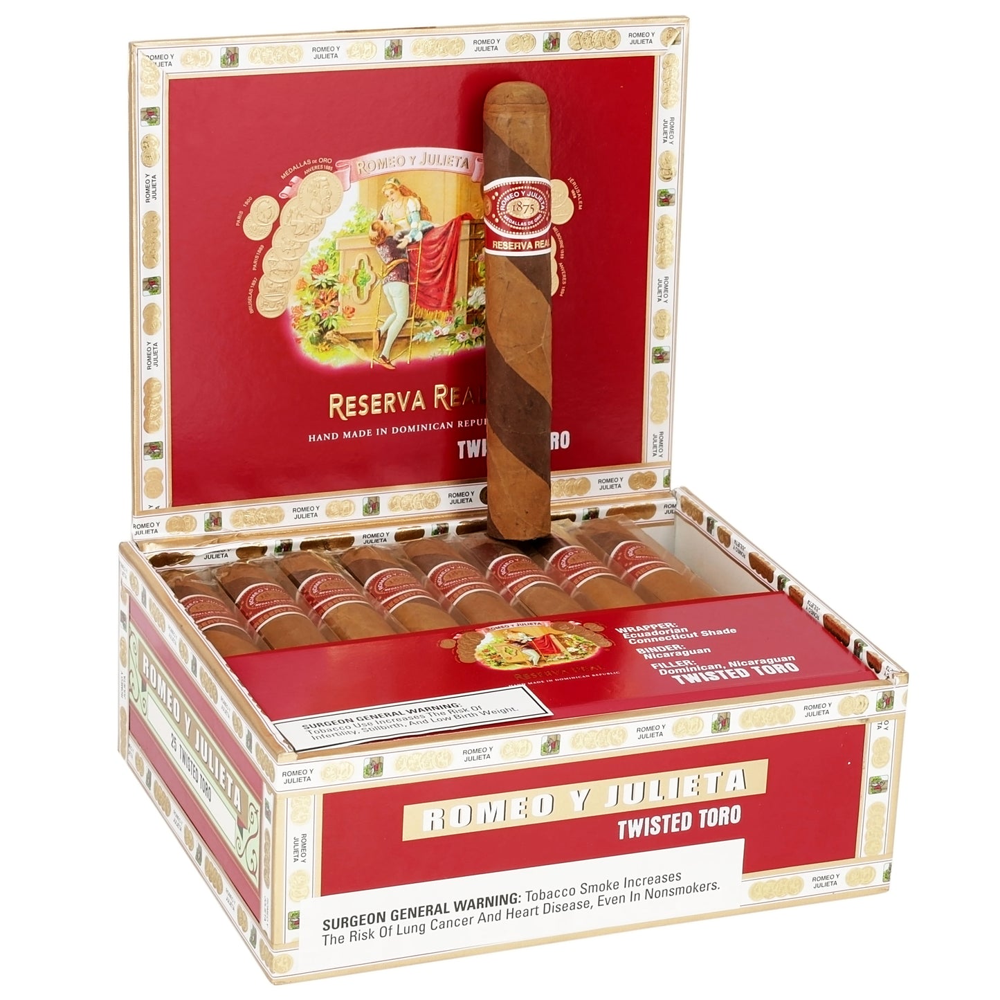 Romeo y Julieta Reserva Real Twisted Toro - Shop Cigars Now  -  - Dominican Republic, Ecuadorian Connecticut Shade Wrapper, Ecuadorian Habano Wrapper, Medium, Toro